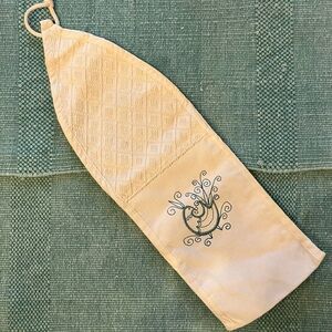 Embroidered Cream Teal Toilet Paper Roll Dove Bird Geometric Woven Cotton Spring